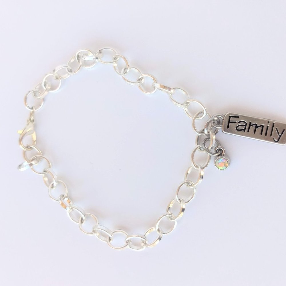 Silver Link Bracelet with Crystal and Family
